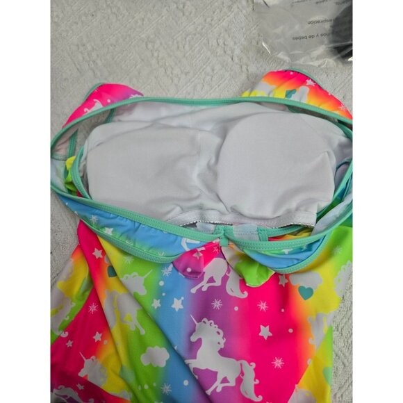 Rainbow Unicorn Print Girls One-Piece Swimsuit With Skirt 4XL - Picture 5 of 5